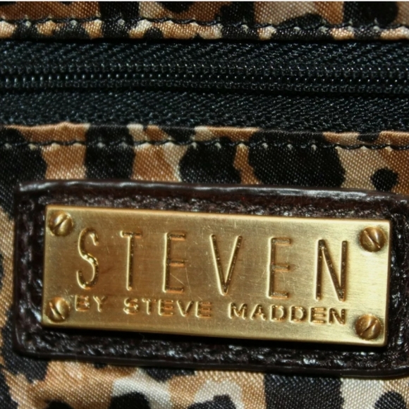 💕STEVEN by STEVE MADDEN Naomi Color Block Brown Leather Satchel Shoulder - Picture 8 of 9